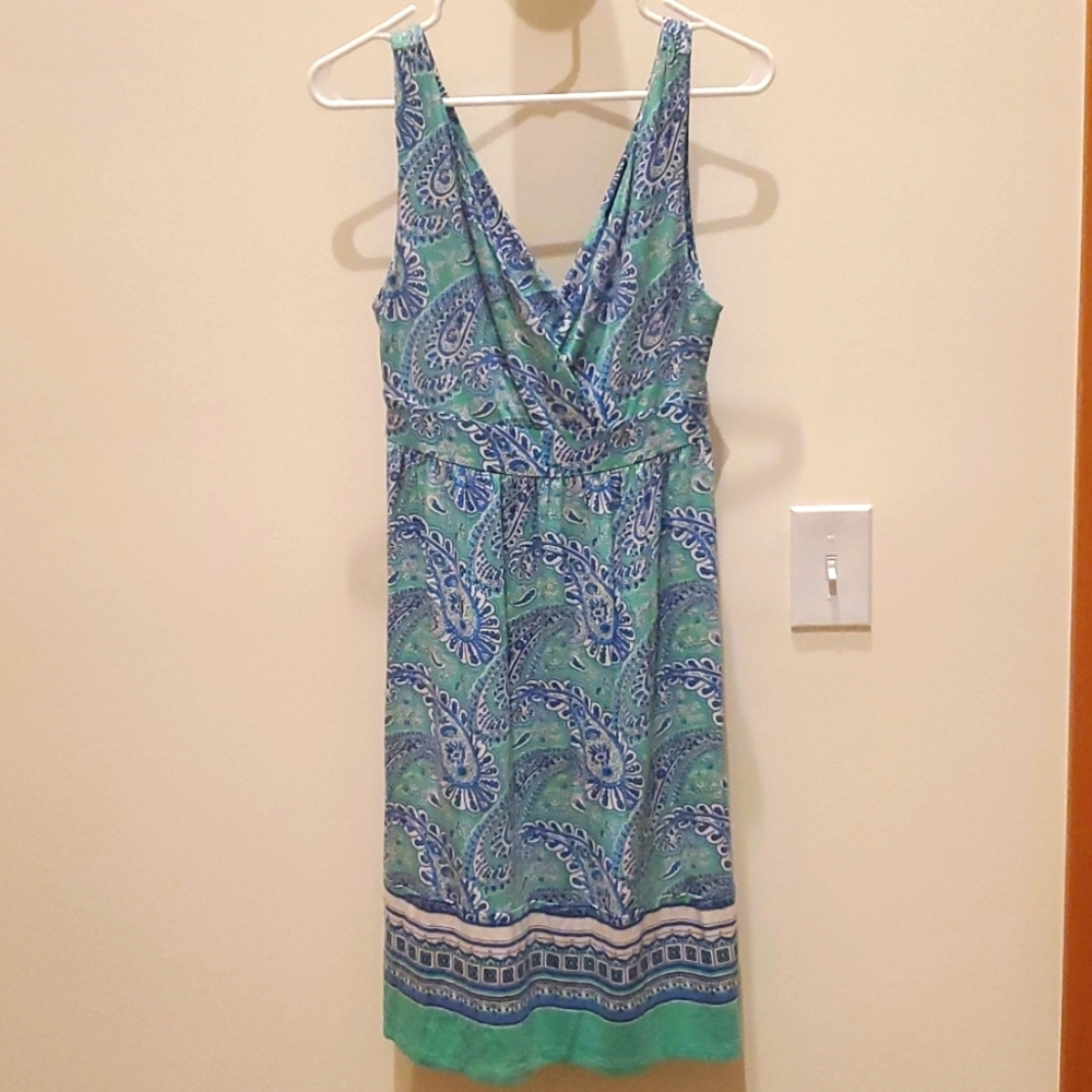 Teal paisley stretch midi dress